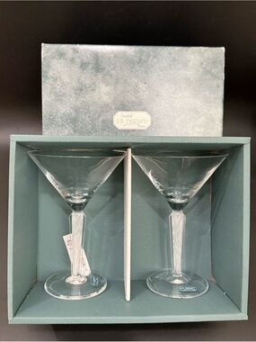Set of 2 J.G. Durand France Cristal “Sogaro” Frosted Stem Crystal Martini Glass